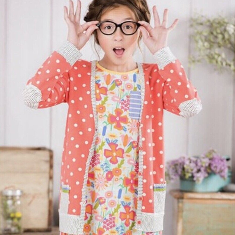 435 by Matilda Jane Girls Size 16 Hang Time‎ Orange Polka Dot Cardigan Sweater